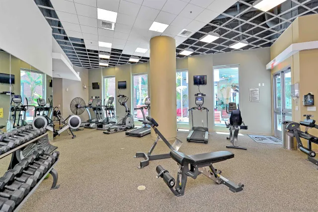 a view of a room with gym equipment