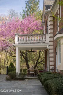 a view of a building with a garden