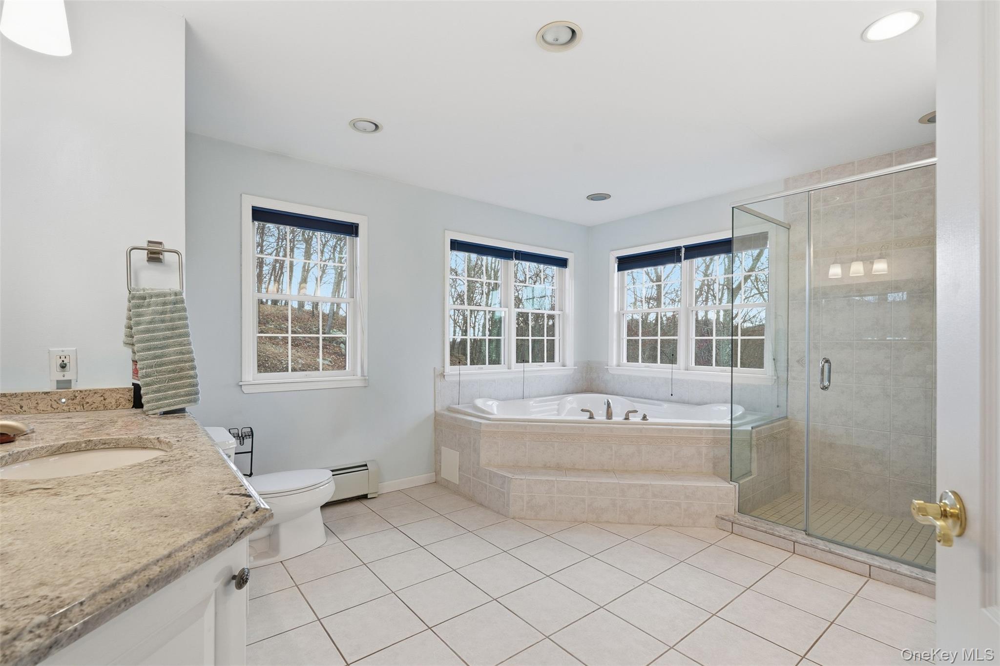 54 Pyngyp Road Stony Point, NY 10980 - Photo 23 of 28 Full bathroom with light tile patterned floors, vanity, a bath, a stall shower, and healthy amount of natural light