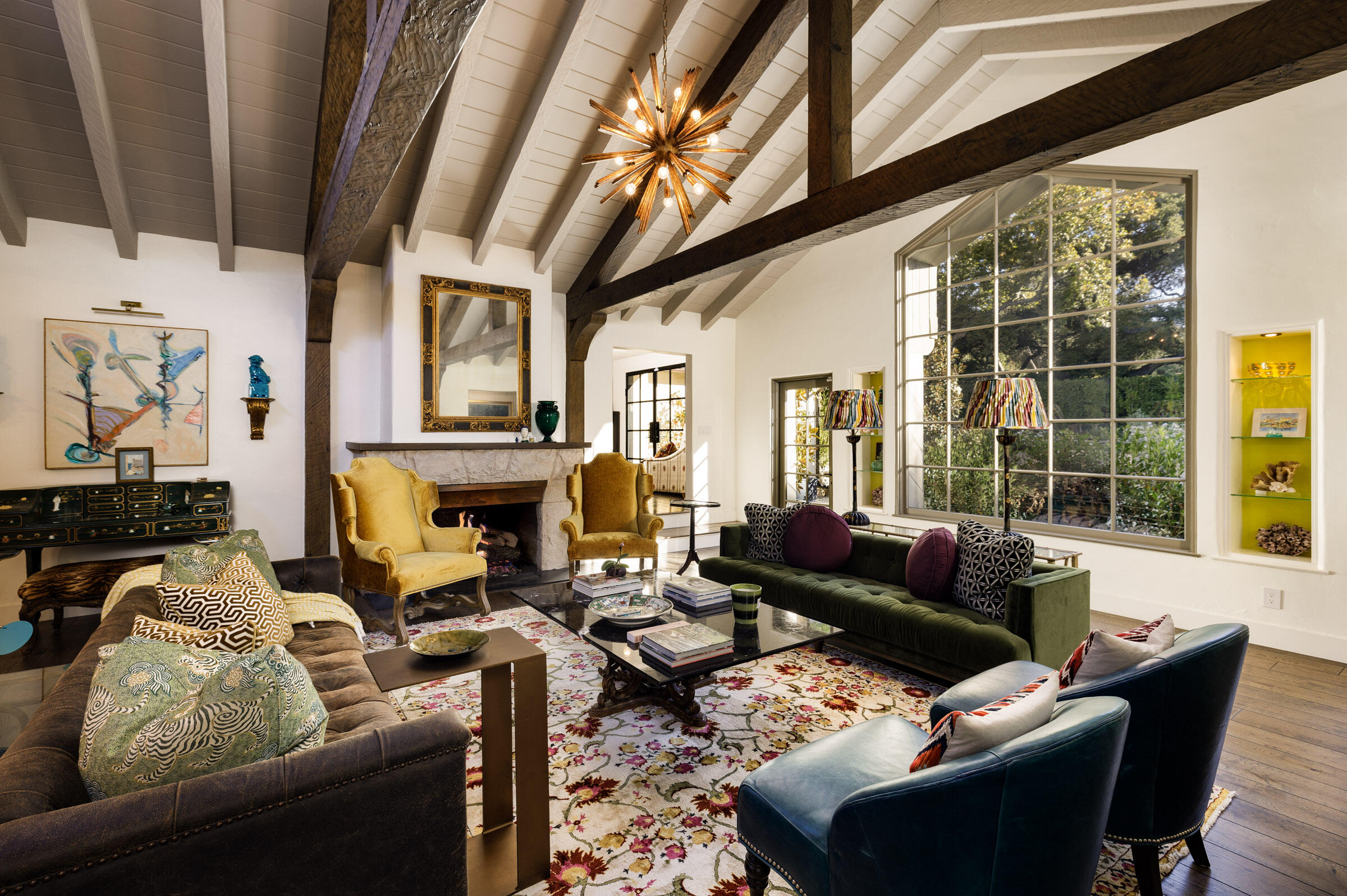 700 Mission Canyon Road Santa Barbara, CA 93105 - Photo 7 of 44 a living room with furniture fireplace and a large window