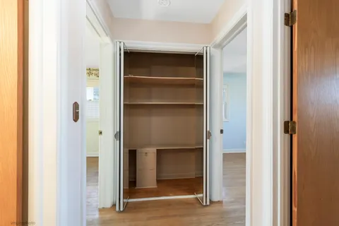 a view of walk in closet with empty racks