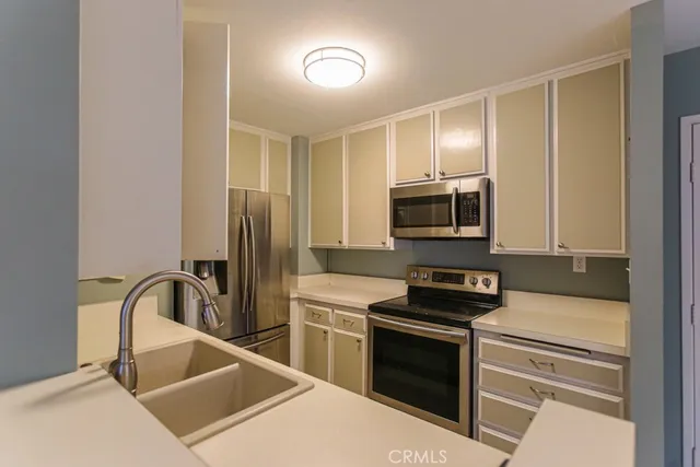 a kitchen with a sink cabinets and stainless steel appliances