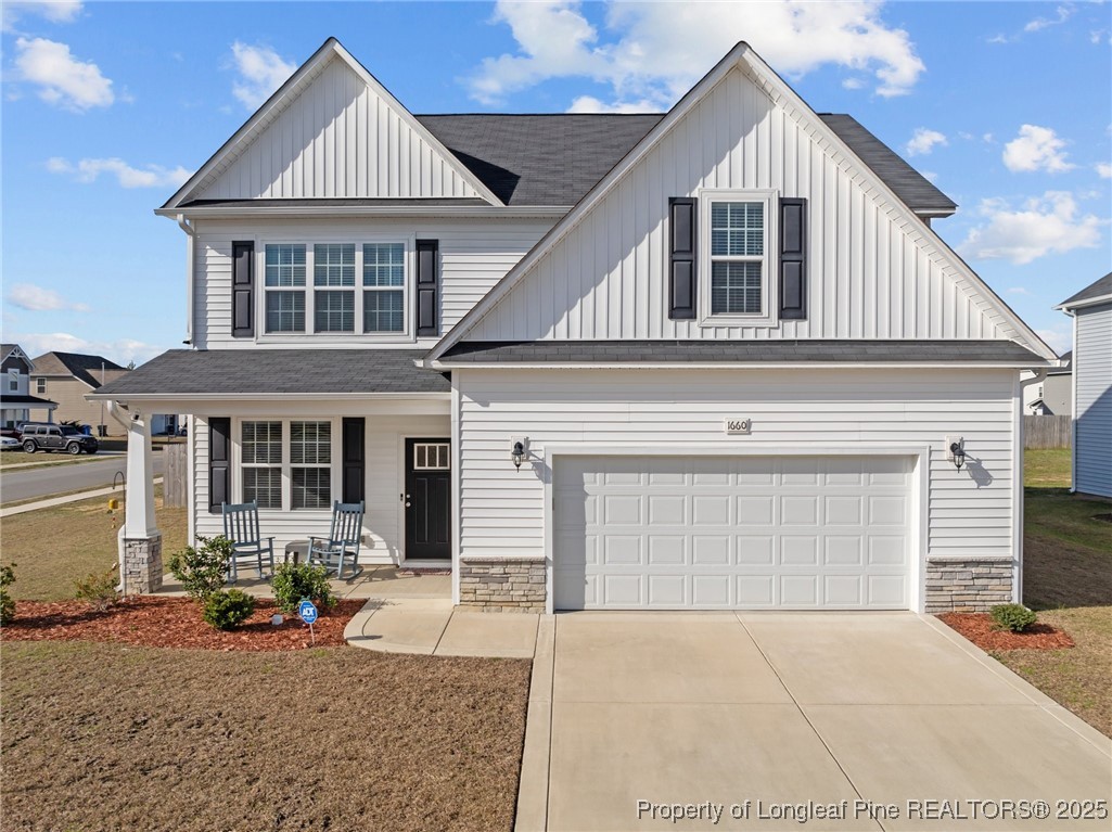 a front view of a house with patio