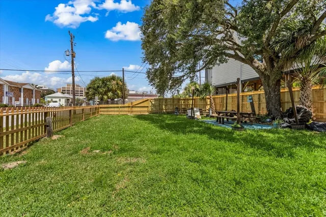 a view of a park with large trees