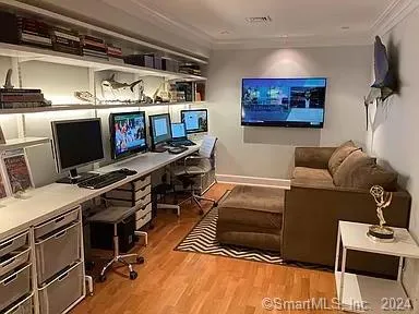 a workspace with furniture