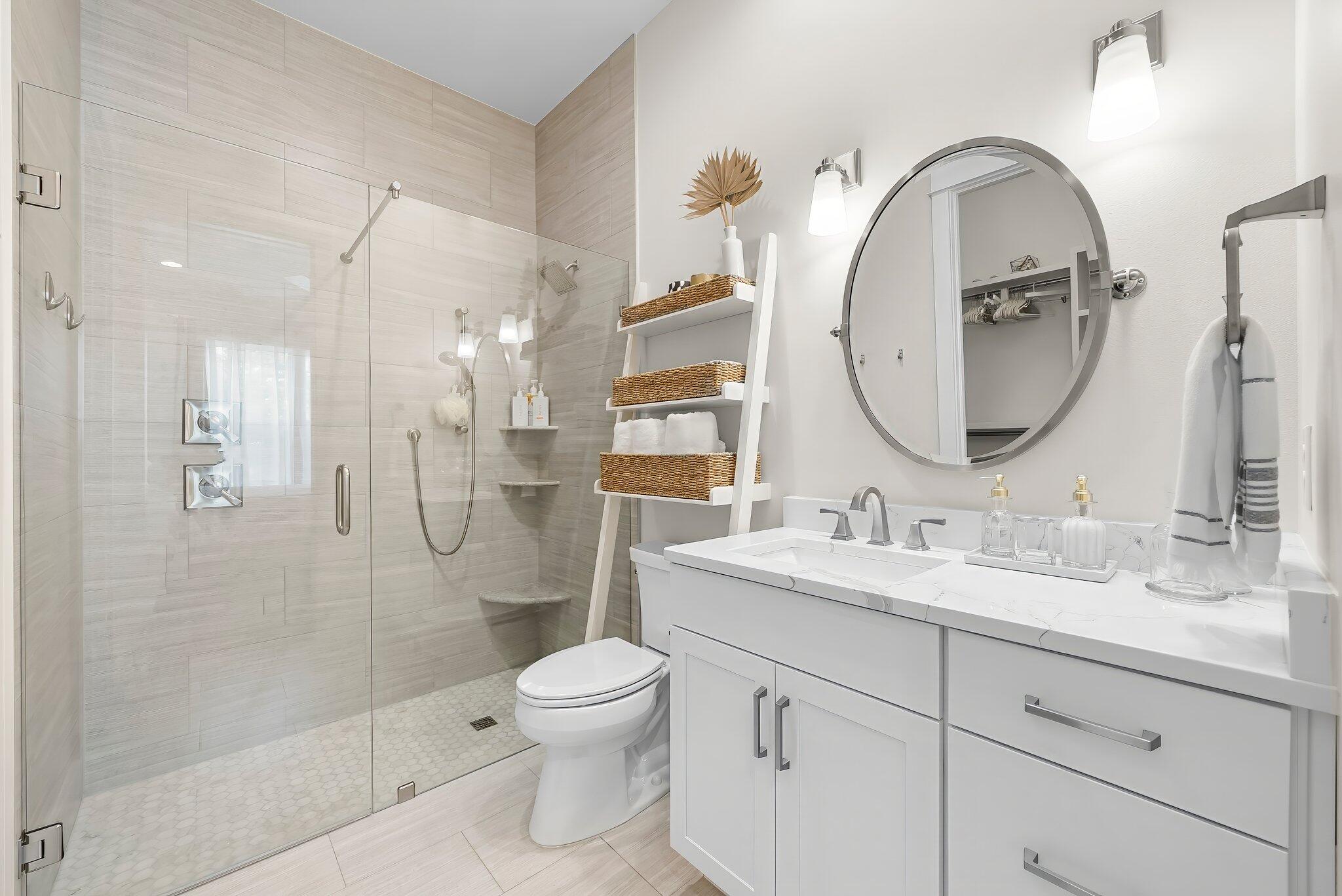 146 Trailhead Drive Inlet Beach, FL 32461 - Photo 25 of 74 a bathroom with a double vanity sink mirror and shower