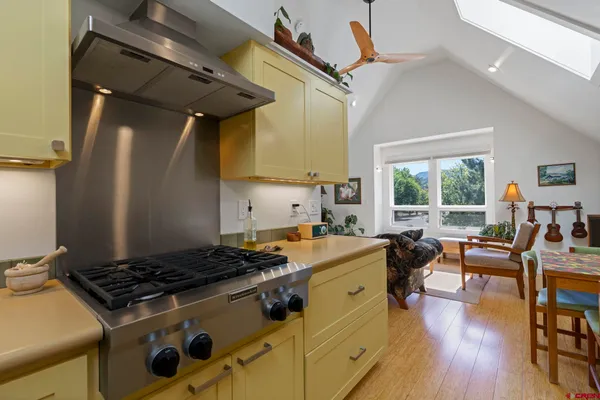 a view of a balcony dining area