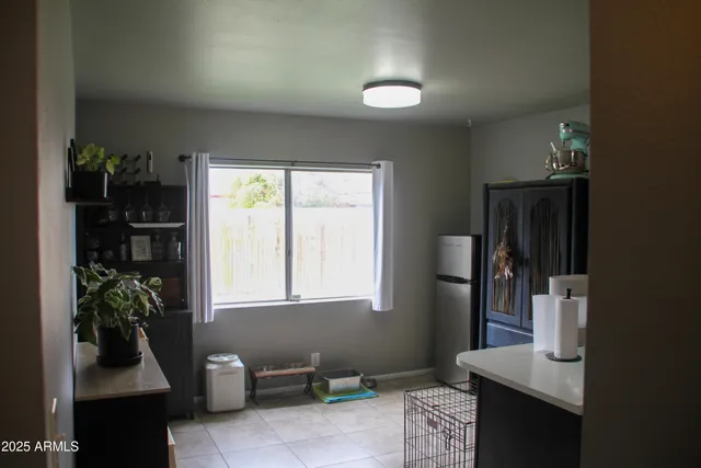 a room with furniture and potted plant