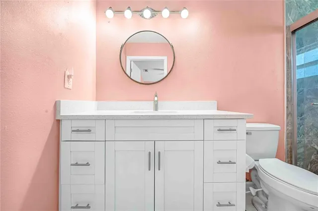 a bathroom with a toilet a sink and mirror
