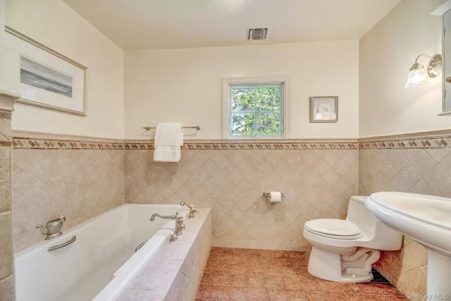 a bathroom with a toilet and a bathtub