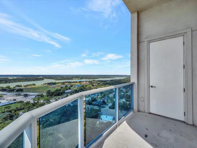 a view of a city from a balcony