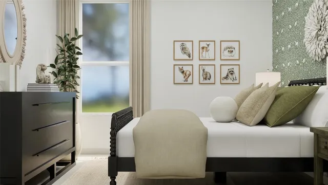 a living room with furniture and a painting on the wall