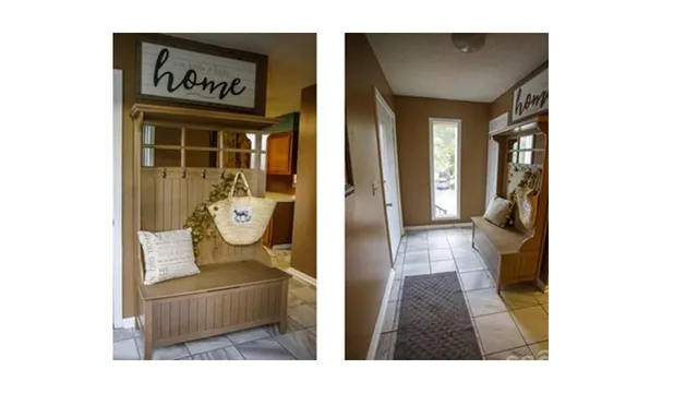 a view of a hallway with wooden floor with windows
