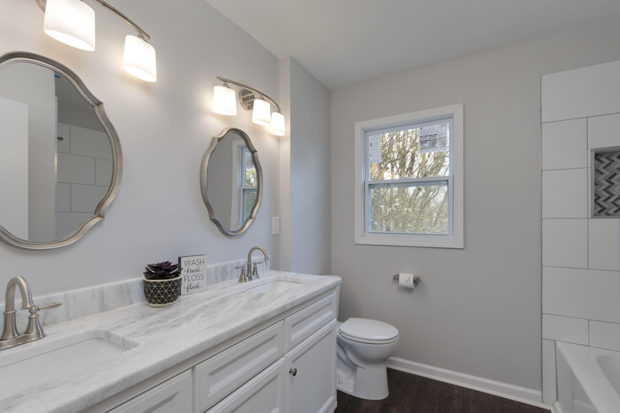 526 Rural Hill Road Nashville, TN 37217 - Photo 29 of 30 Hall Bath Upstairs. Double Vanities, New Granite, Toilet, Fixtures, Paint & Flooring