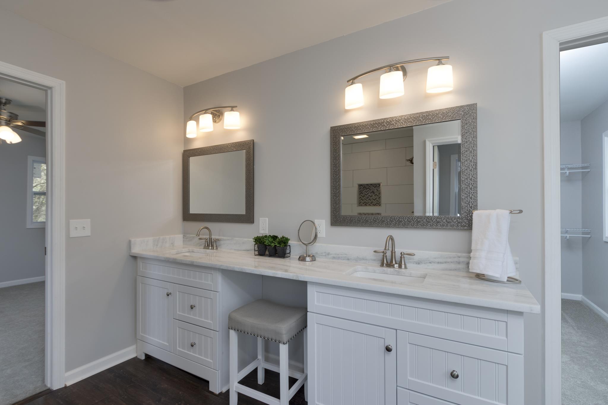 Master Bath Double Granite Vanities  Tile Shower, New Fixtures, Toilet, Flooring, Paint, & more!