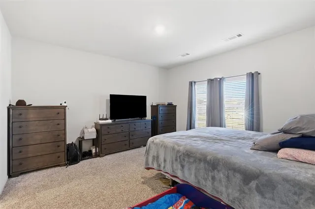 a bedroom with a bed and dresser