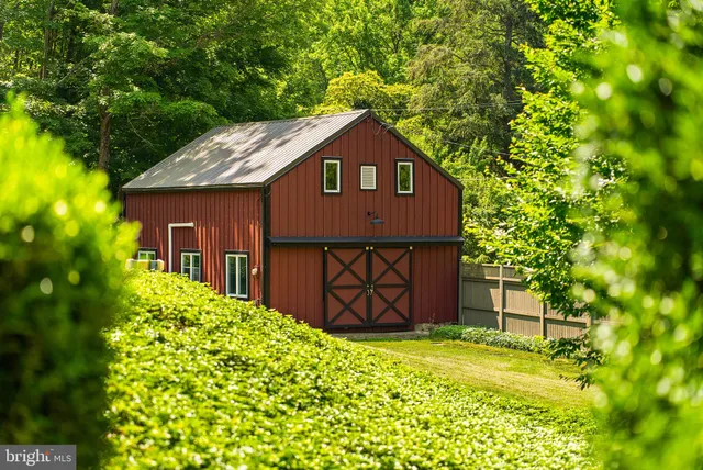 a backyard of a house with lots of green space and fountain in the back