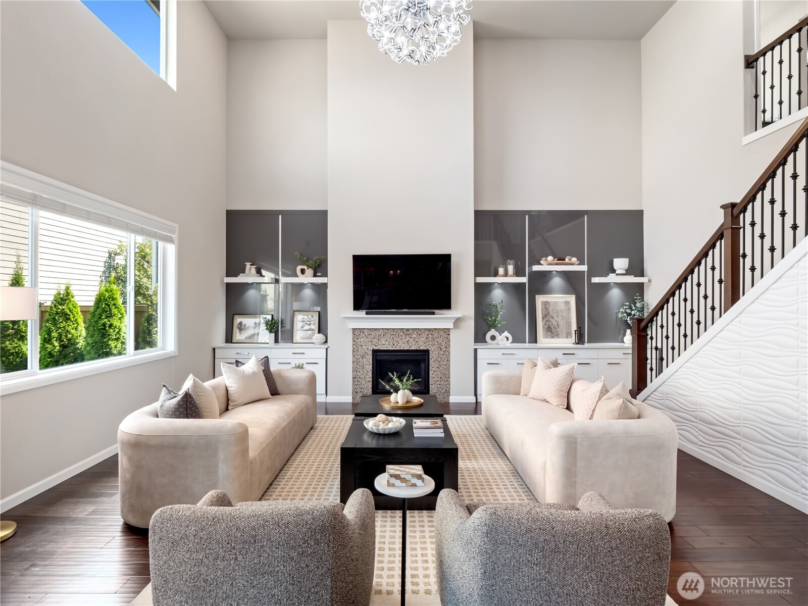 3923 186th Place Southeast Bothell, WA 98012 - Photo 5 of 40 a living room with furniture a fireplace and a flat screen tv