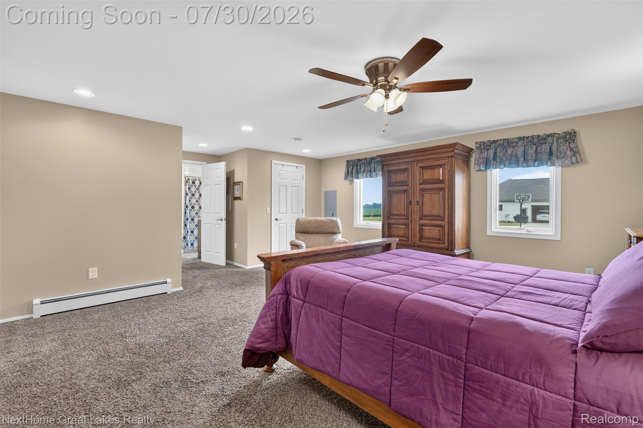6249 North New Lothrop Road New Lothrop, MI 48460 - Photo 29 of 50 Carpeted bedroom with neutral wall tones, recessed lighting, and a ceiling fan