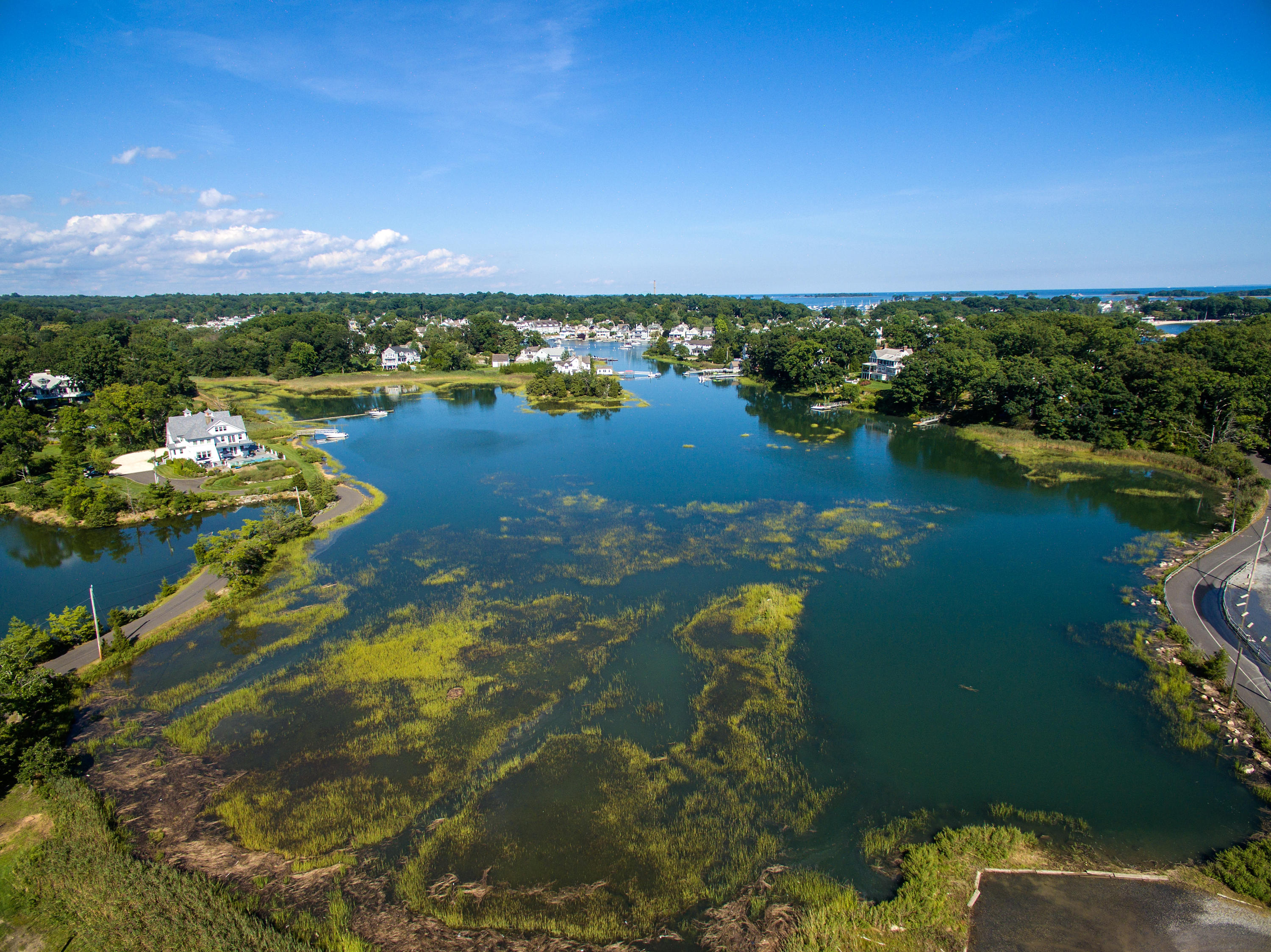 11 Contentment Island Road Darien, CT 06820 - Photo 31 of 31 an aerial view of a houses with a lake view