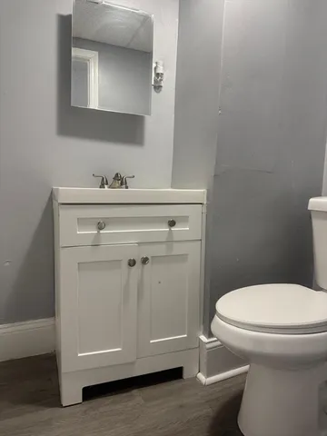 a bathroom with a toilet a sink and mirror