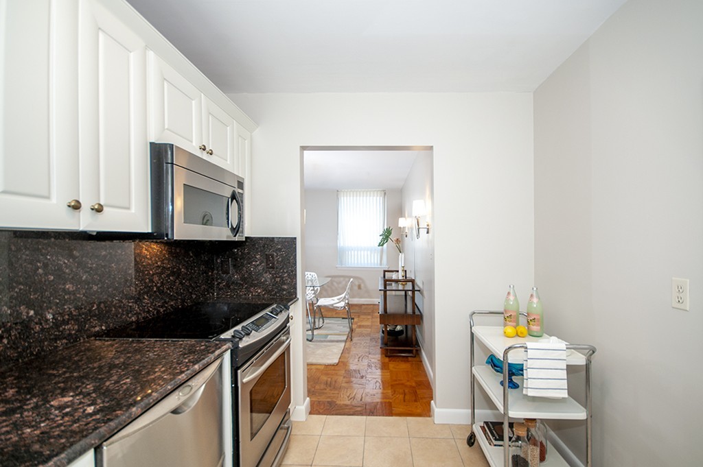 41 Park Street, Unit 207 Brookline, MA 02446 - Photo 8 of 25 a kitchen with a stove and a microwave