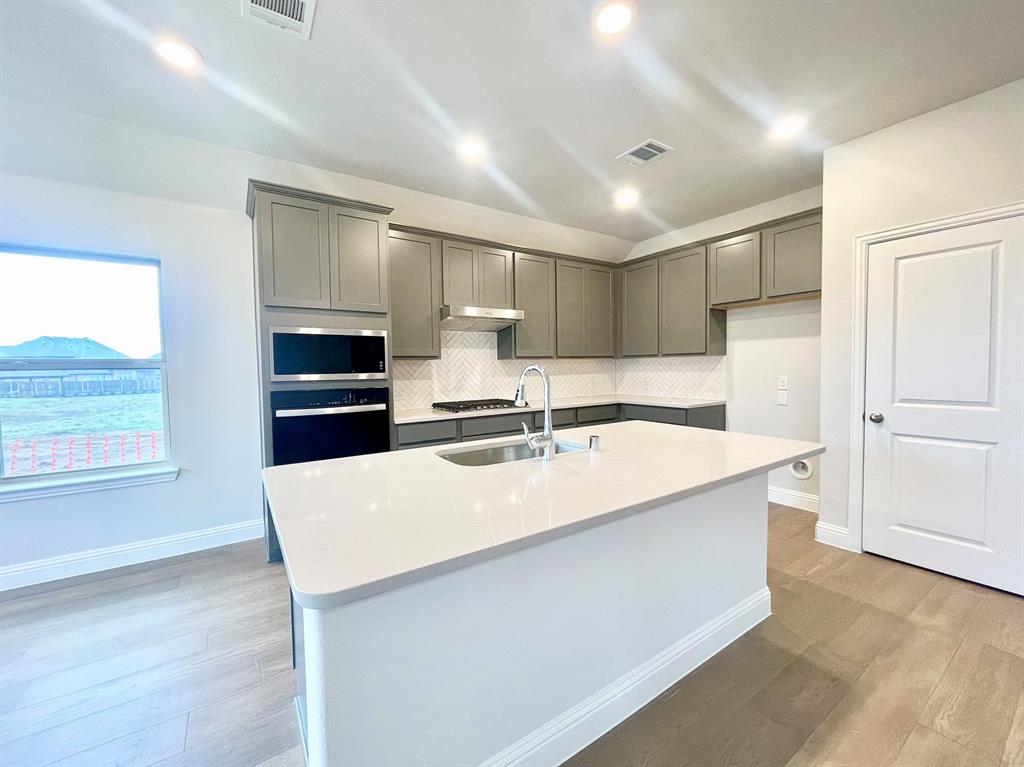 13705 Riola Drive Little Elm, TX 75068 - Photo 9 of 40 a large kitchen with kitchen island a sink stainless steel appliances and cabinets