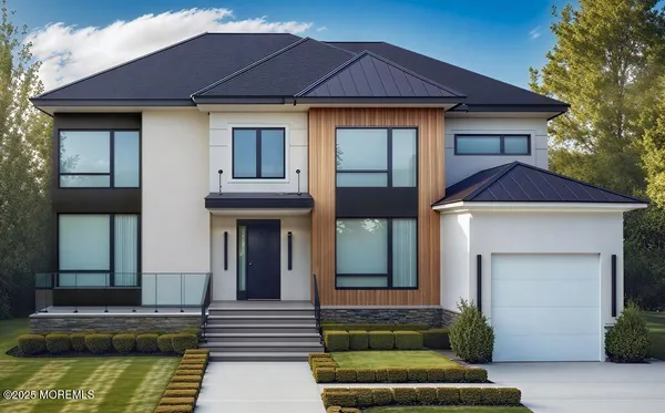 a front view of a house with garden