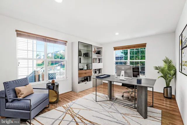 a workspace with furniture window and outside view