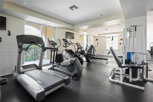a view of a room with gym equipment