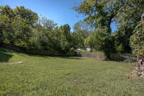 a view of a field with trees in the background