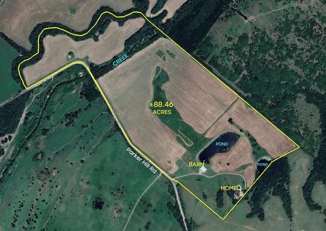 an aerial view of a house with garden