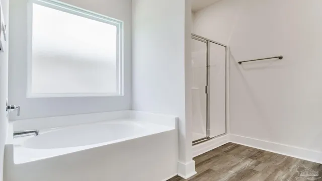 a bathroom with a bathtub and a shower
