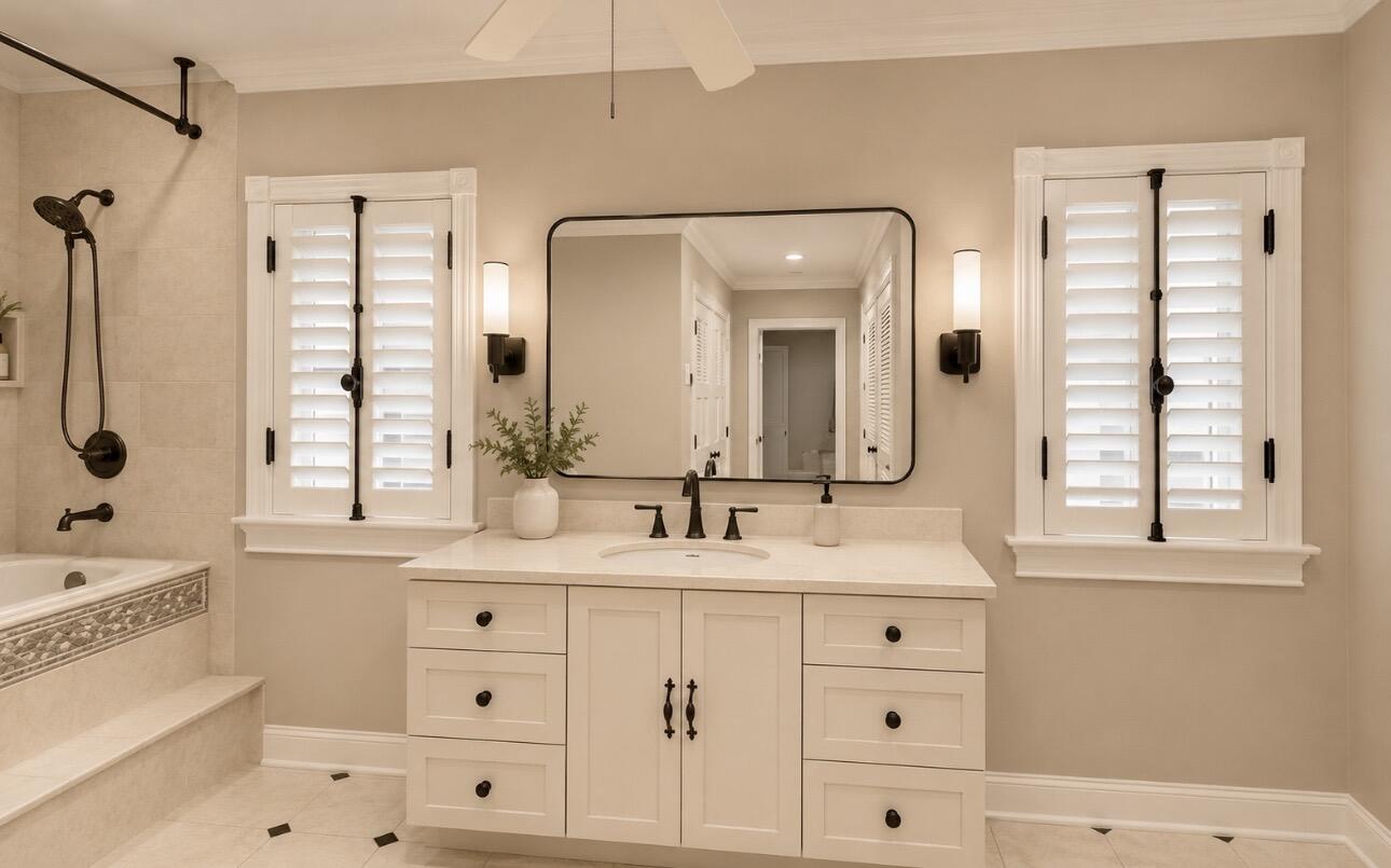 600 Elizabeth Street Key West, FL 33040 - Photo 15 of 98 a bathroom with a double vanity sink a mirror and a bathtub