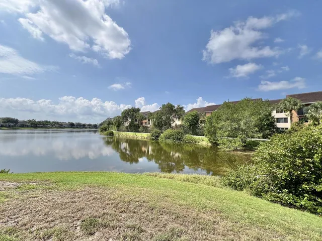 a view of a lake from a yard