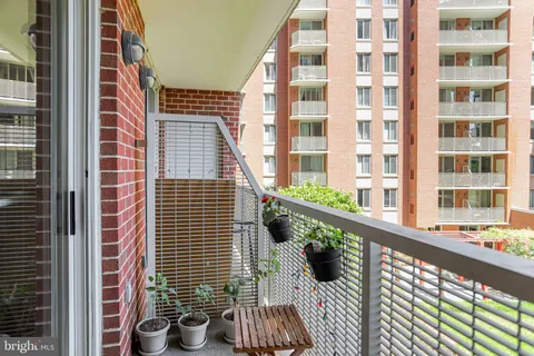 a view of a building from a balcony