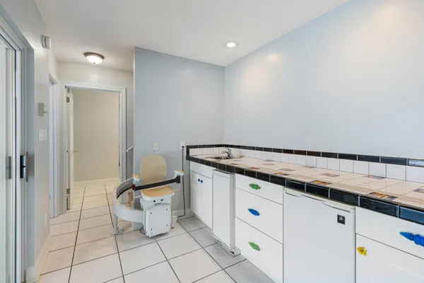 a view of a lake with a outdoor space