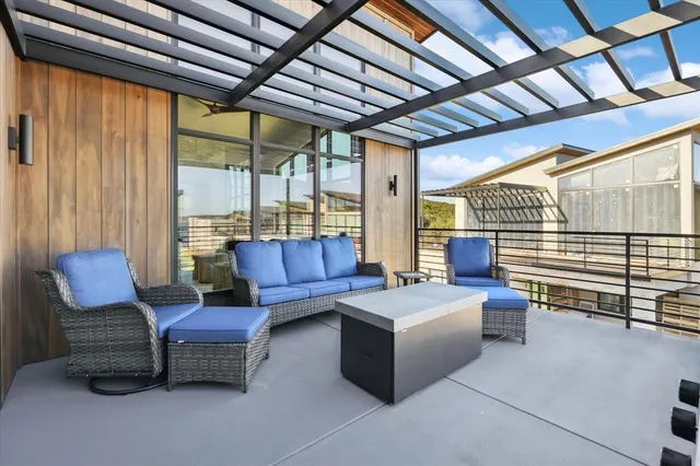 a outdoor living space with furniture