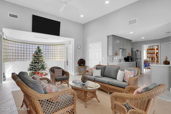 a living room with furniture