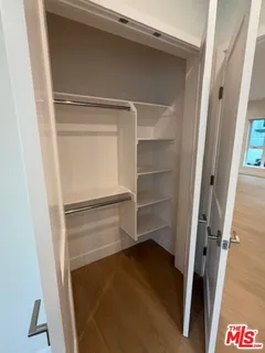 a view of walk in closet with empty racks