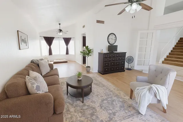 a living room with furniture
