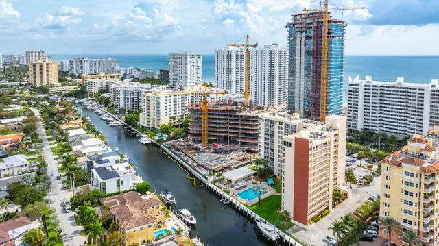 a view of a city with tall buildings