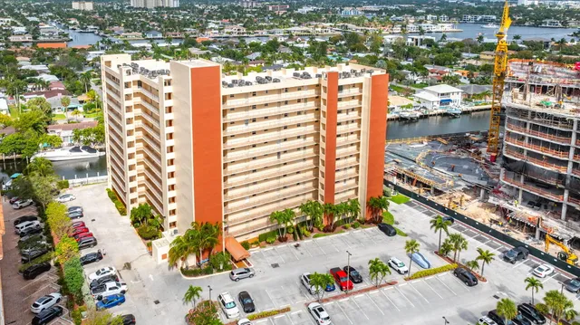 a city view with tall buildings
