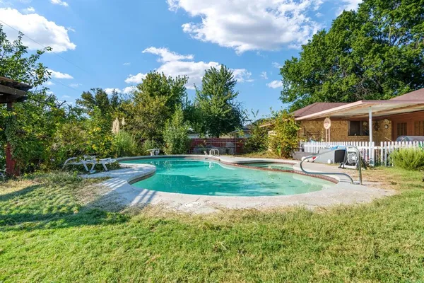 a view of a backyard with a garden and plants