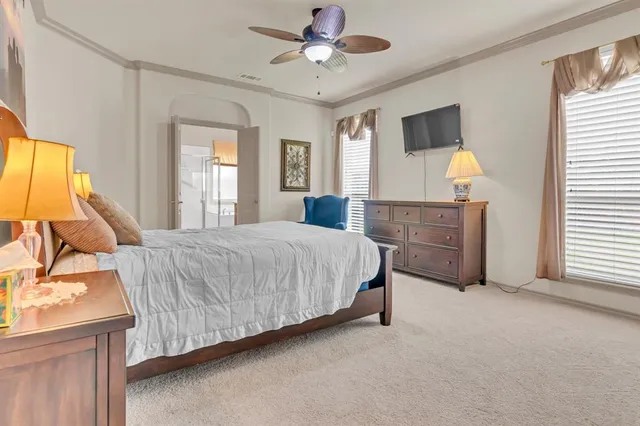 a bedroom with a bed and a couch