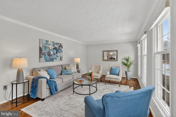 a living room with furniture and a lamp