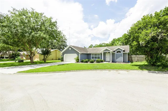 a front view of house with yard and green space