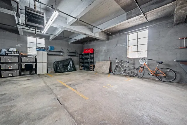 a view of a garage with furniture