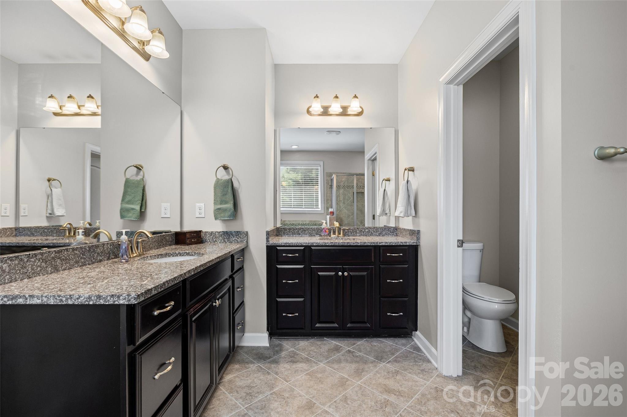 2054 Lometa Road York, SC 29745 - Photo 21 of 45 a bathroom with a granite countertop sink a toilet and a mirror