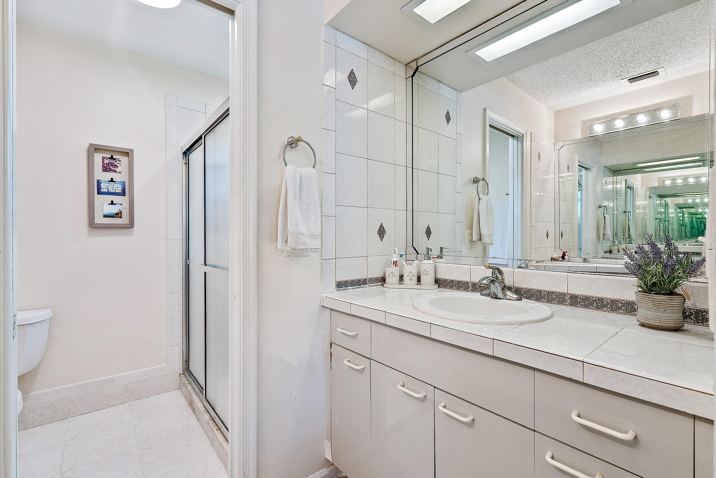 83 Fairview West Tequesta, FL 33469 - Photo 15 of 32 a bathroom with a sink a toilet and a mirror